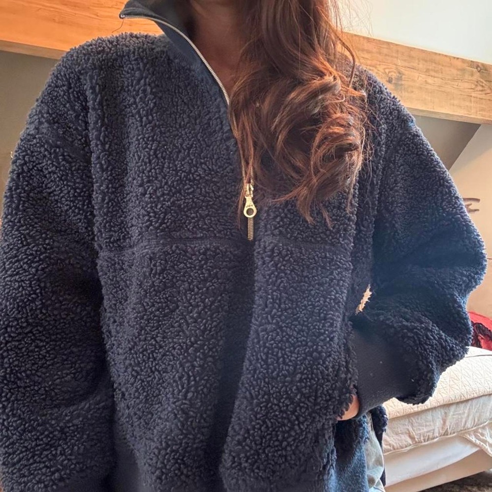 JoyLab Navy Blue Sherpa Fleece Quarter Zip Pullover Sweatshirt Women Medium